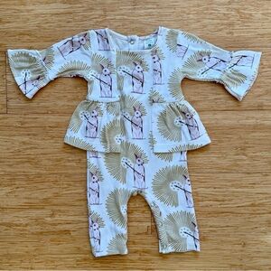 Kate Quinn Cream and Brown Baby Outfit with Starburst Rabbit Print